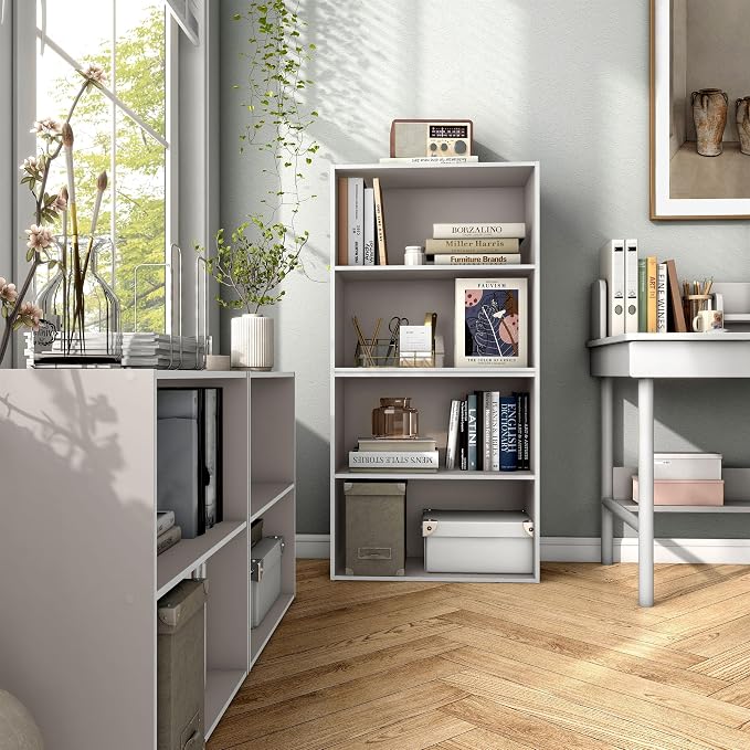 Homes: Inside + Out Apexa 2-Tier Cube Storage Organizer Shelves, Stackable Wood Bookcase Fits Cubby Bins for Organization, Dorm Teen Room Decor & Home Office, Taupe Grey