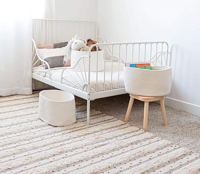 OrganiHaus Cotton Rope Baskets for Shelves, Set of 3, 15x9x10 | Handwoven; a toy bin and organizer for towels, books, or blankets; fits nursery, playroom, or bedroom decor