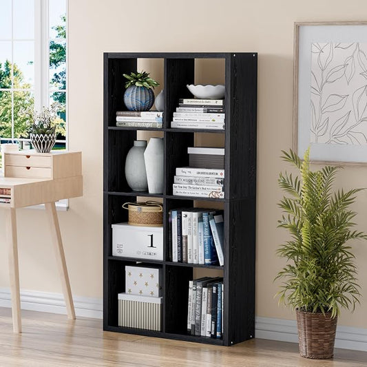 VDNEND Cube Storage Organizer Bookcase, Decorative 11 inch Open Back Cubical Shelf with Thickened Border, Display Bookshelf for Living Room, Home Office, Sturdy Room (Black, 8 Cube)