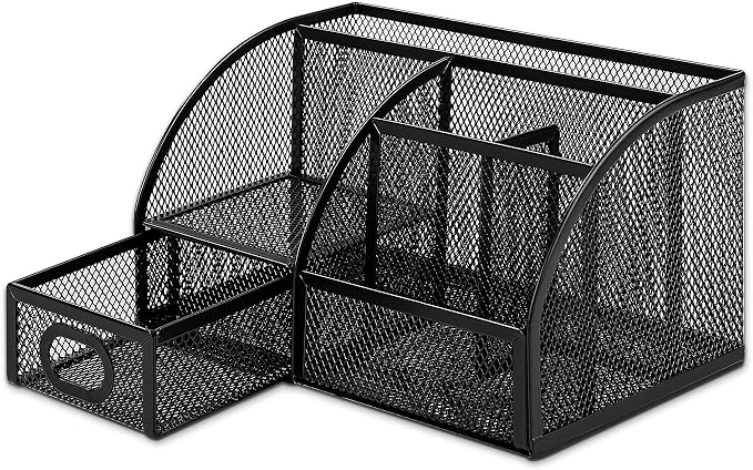 Amazon Basics Mesh Pen Holder and Desktop Desk Organizer, Office Caddy Storage for Writing Utensils, 9.1 x 5.9 x 5.5 inches, Black