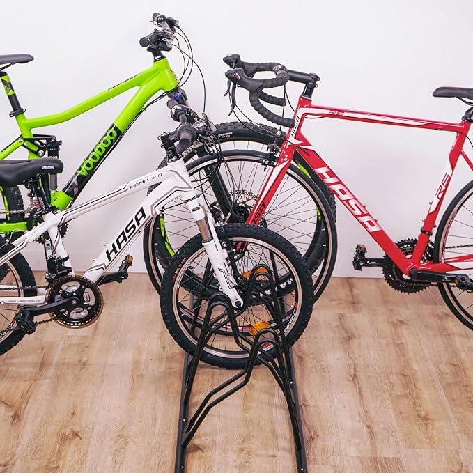 CyclingDeal Bicycle Floor Parking Rack Stand - for Mountain MTB Road Bike - Indoor Home Garage Storage - Classic 3 Bikes