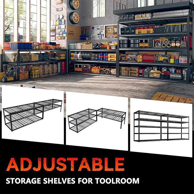 REIBII 60"W Heavy Duty Garage Shelving,3000LBS Storage Shelves For Basement | 5 -Tier Metal Shelving,Adjustable Rack,Reinforced Steal bars,for Industrial Shop Commercial Warehouse,60 W x 24" D x 72" H