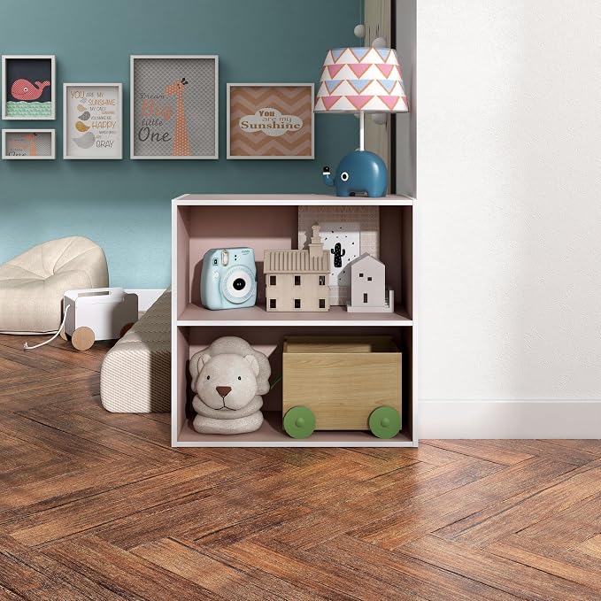 Homes: Inside + Out Apexa 2-Tier Cube Storage Organizer Shelves, Stackable Wood Bookcase Fits Cubby Bins for Organization, Dorm Teen Room Decor & Home Office, Light Pink