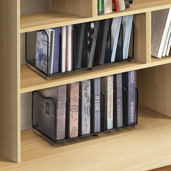 Simple Trending 2 Pack Mesh Desktop File Sorter Organizer, 7-Section Bookshelf For Desk Home Office, Black