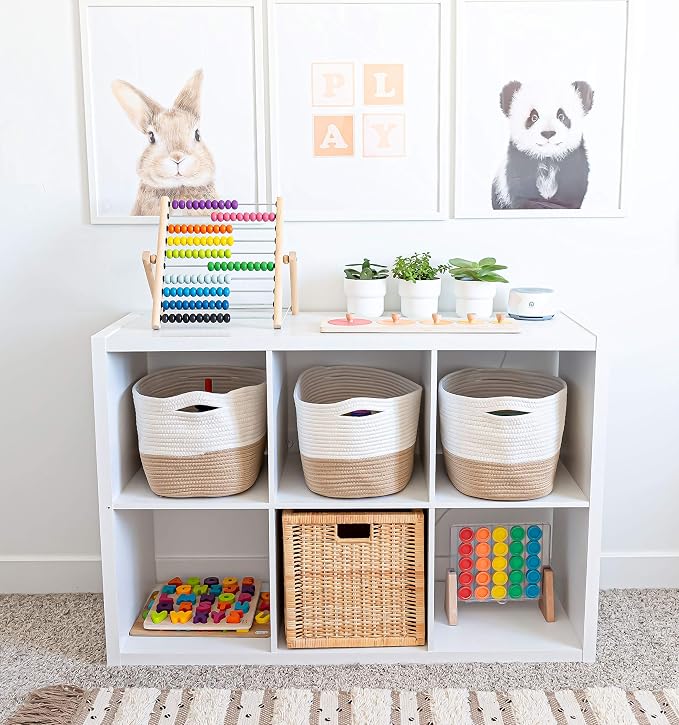 OrganiHaus Cotton Rope Basket for Shelf Storage, 15x9x10 | Handwoven; a toy bin and organizer for towels, books, or blankets; fits nursery, playroom, or bedroom decor