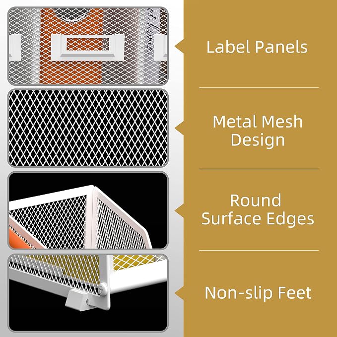 DALTACK 5-Slot Magazine File Holder, Metal Binder Holder, White | Iron Mesh Construction, Labeled Sections for Easy Sorting, Anti-Slip Feet, Binder and Folder Storage for Office, Classroom
