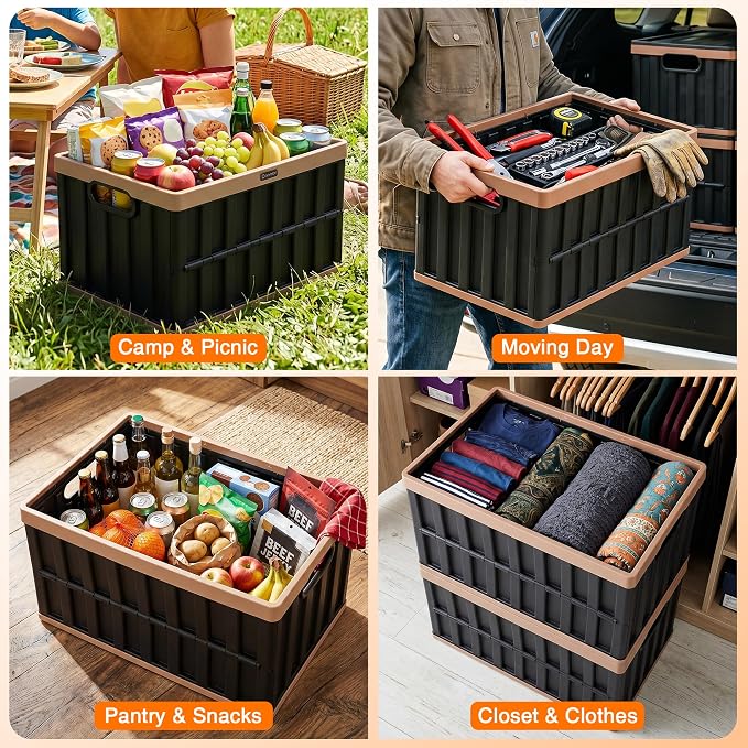 Citylife 64L Collapsible Storage Bins with Lids Plastic Storage Containers for Organizing Stackable Storage Box Large Heavy Duty Utility Crates, 2 Packs