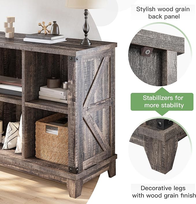 EnHomee Farmhouse 8-Cube Storage Organizer for Living Room, Black Oak | Home Organization Lovers, Wood & Metal, Holds 352 Lbs, Anti-Tip & Stabilizers