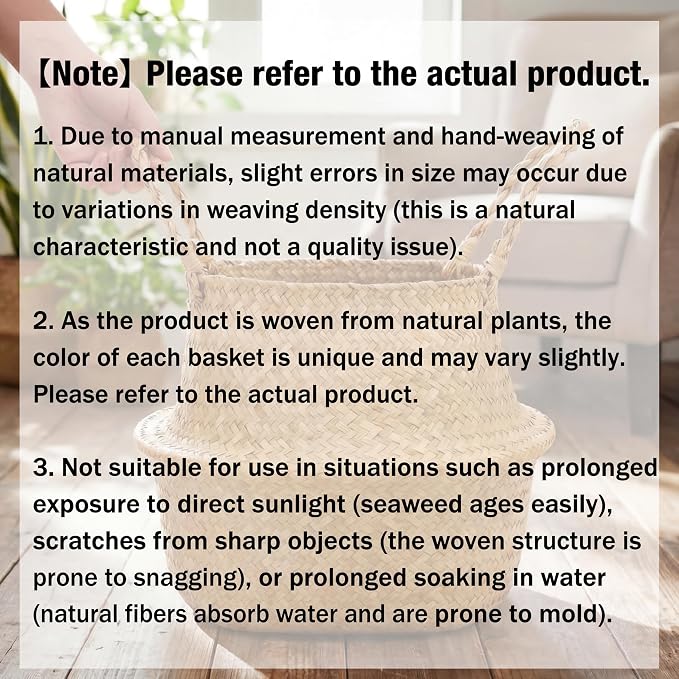 Qunclay 4 Pcs Woven Seagrass Baskets Belly Basket Folding Boho Natural Plant Pot with Handles Round Decorative Wicker Large Indoor Planter for Home Outdoor Tree Planters Decor (M,8.46''dx8.66''h)