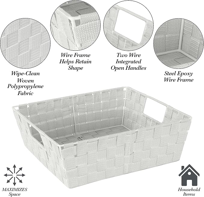 Simplify Large Shelf Woven Strap Tote | Decorative Storage Basket | Built in Handles | Organization | Closet | Bedroom | Bathroom | Nursery | Accessories | Toys | Gifts | 1 Pack | Heather Grey