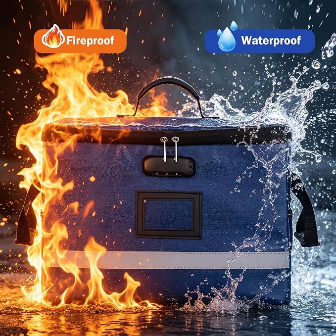 EXLIFBAG File Organizer, Fireproof File Box with Lids, Important Document Organizer Box with Lock, Portable File Folder Organizer with Handle