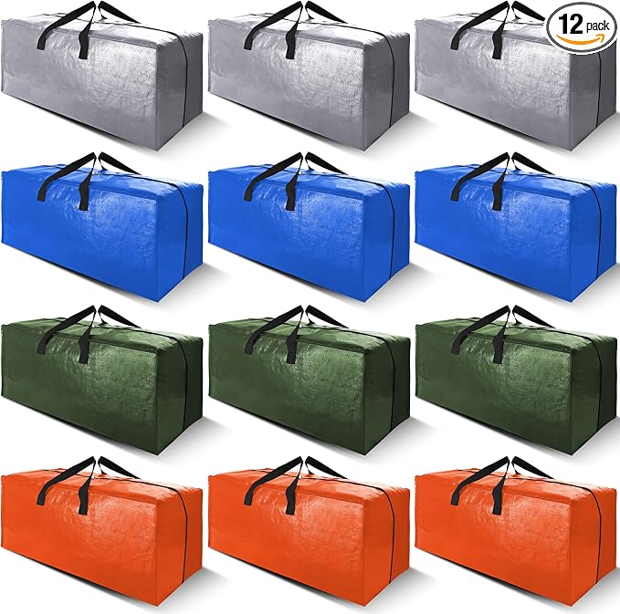 Cosy Family 12 Pack Heavy Duty Moving Bags with Backpack Straps - Strong Handles & Zippers, Storage Totes For Space Saving, Fold Flat, Alternative to Moving Box (X-Large-Set of 12, Multicolored)