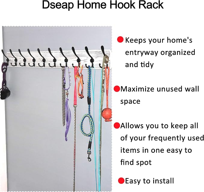 Coat Rack Wall - Heavy-Duty 38-1/4" Long, with Reinforced 10 Custom Tri-Hooks, Solid Wood Wall Hanger for Coats Hat Jackets - Rustic Farmhouse Entryway Storage, White & Black, Pack of 2