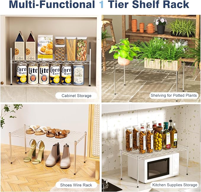 1-Tier Wire Shelf Rack,Single Metal Shelves Rack,1 Tier Metal Shelf,Chrome | 30"Wx14"Dx17"H,Height Adjustable Metal Wire Shelving Unit and Storage for Kitchen,Cabinet,Countertop,Under-Sink,Closet,Pantry