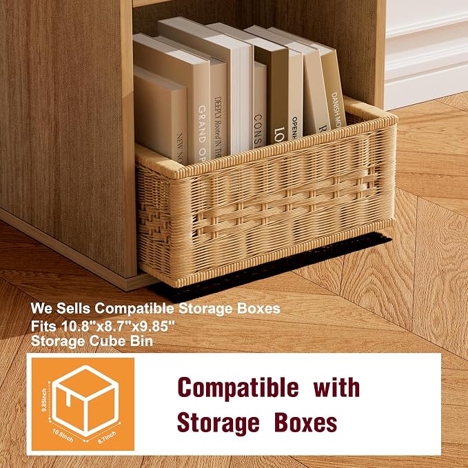 Book Shelf, Wooden Cube Storage Organizer with 11" Open Cubes, Stackable Modular Bookcase for Room Divider Storage, 2 Tier Bookshelf for Living Room, Bedroom, Office (Oak, 6-Cube)