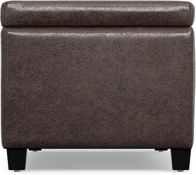 SIMPLIHOME Avalon Storage Ottoman Bench - 48" Wide x 16" High Upholstered Vegan Leather Rectangular Lift-Top Ottoman in Distressed Brown, Contemporary Bench for Living Room with High-Density Foam