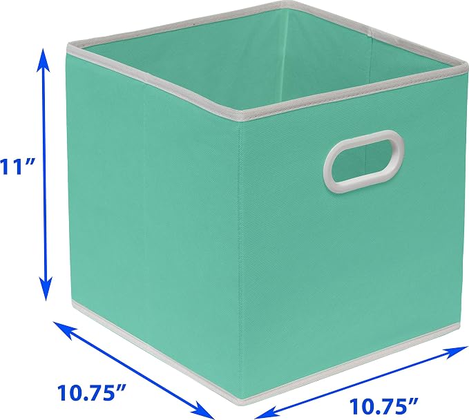 Simple Houseware 11-Inch Foldable Cube Storage Bins with Handles, Turquoise | 6-Pack Lightweight & Durable Structure Fabric Cubes Organizer for Closet or Shelves