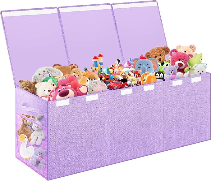 Extra Large Toy Box, Collapsible Toy Storage Organizer, 40"x16"x16", Purple | Sturdy Kids Toys Bin Chest with 2 Pockets and Dividers for Boys Girls, Dust-Proof, Nursery Bedroom Organization