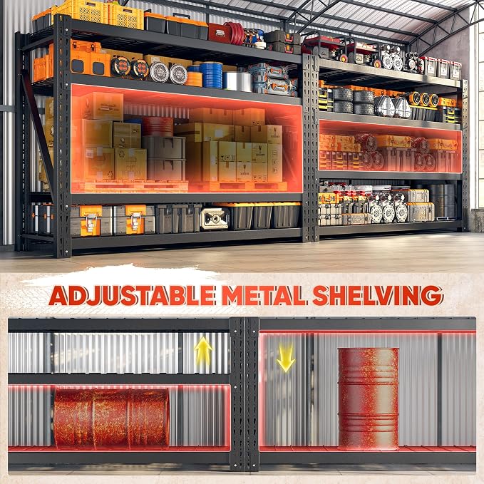 Bepatio 9400LBS Garage Shelving Heavy Duty,68'W Storage Shelves,Large Industrial Metal Shelving,4Tier Shelving Unit,Adjustable Rack Shelf for Basement Warehouse Commercial School,23.7'Dx72'H,Black