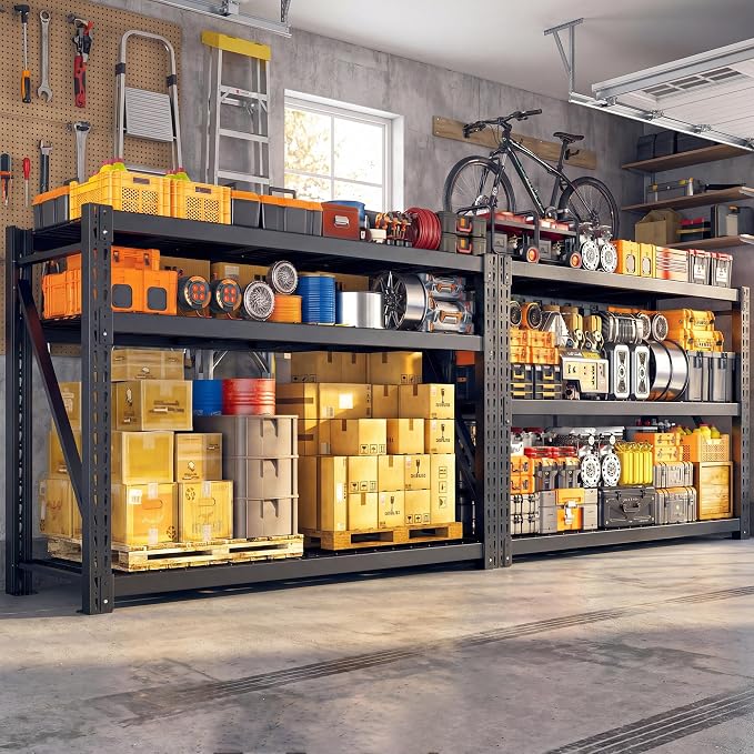 Bepatio 8250LBS Industrial Storage Shelves 2-Pack, 66"H x 60"W x 24"D Super Heavy Duty Shelves, 3-Tier Adjustable Rivet Metal Shelving Unit for Warehouse Distribution Center, Commercial Garage Shop