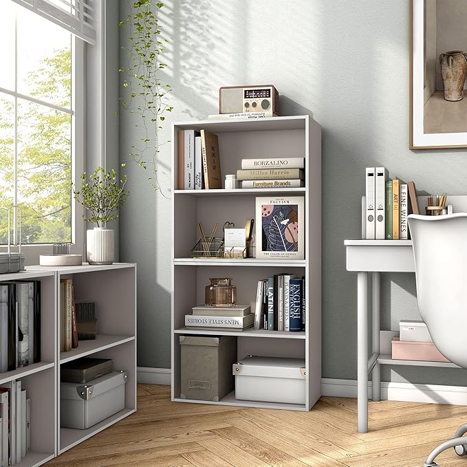 Homes: Inside + Out Apexa 2-Tier Cube Storage Organizer Shelves, Stackable Wood Bookcase Fits Cubby Bins for Organization, Dorm Teen Room Decor & Home Office, Taupe Grey