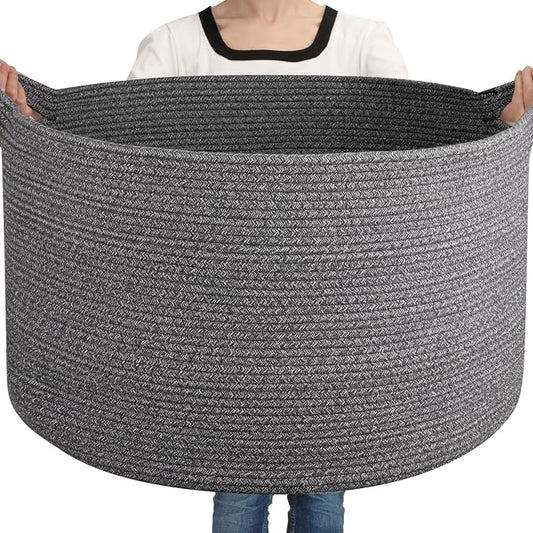 OIASKET Large Woven Baskets for Storage, 23.6" x 23.6" x 14.6" Blanket Storage Living Room, Baby Toy Basket for Clothes, Pillows, Towels, Shoe Basket for Entryway (Dark Grey)