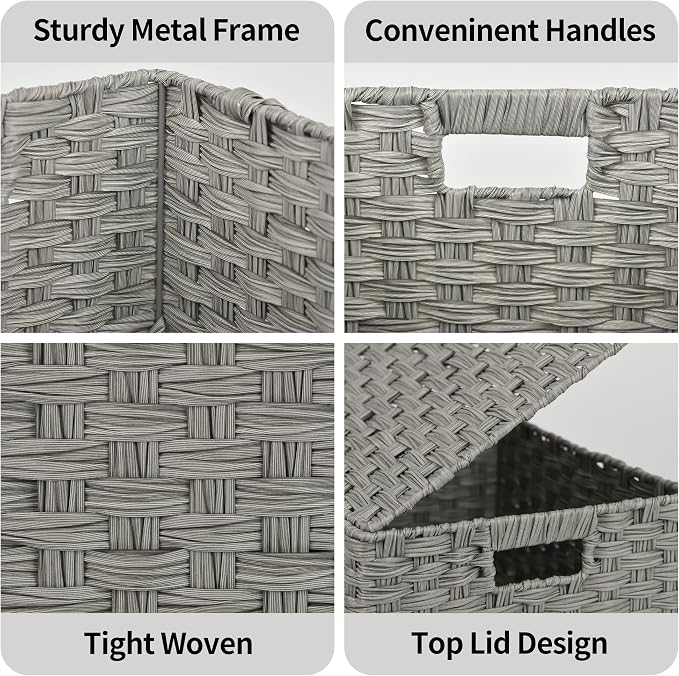 Granny Says Wicker Basket With Lid, Wicker Storage Baskets For Shelves | Woven Baskets With Lids, Wicker Baskets For Storage, Decorative Storage Boxes, Woven Stackable Basket with Lid for Organizing