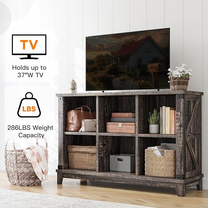 EnHomee Farmhouse 6-Cube Storage Organizer for Living Room, Black Oak | Home Organization Lovers, Wood & Metal, Holds 286 Lbs, Anti-Tip & Stabilizers