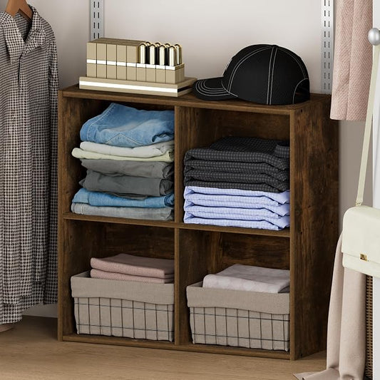 Furinno Reed 4-Cube Closet Organizers and Storage, Amber Pine | Closet Storage, Closet Organizer for Bedroom, Study Room, Hallway