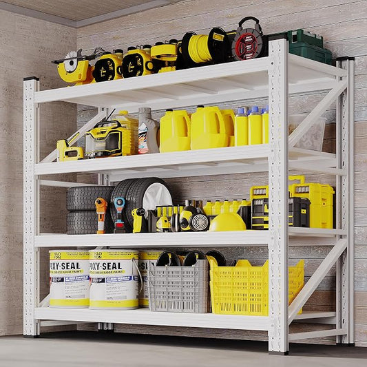 BYNSOE 48" W Storage Shelves 3000lbs Garage Metal Shelving Heavy Duty Garage Shelves Adjustable Storage Shelves for Industrial, Factory(White, 48" W X 24" D X 69" H)