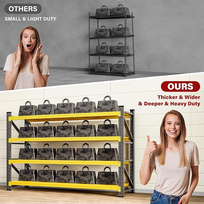 71.3" Wide Heavy Duty Garage Shelving Units,5000LBS Deep Storage Shelves,Yellow Metal Garage Shelves,Steel Shelf,Large Storage Rack,Industrial Shelving for Shop,Warehouse,Basement,71.3"W x 24"D x 70"H