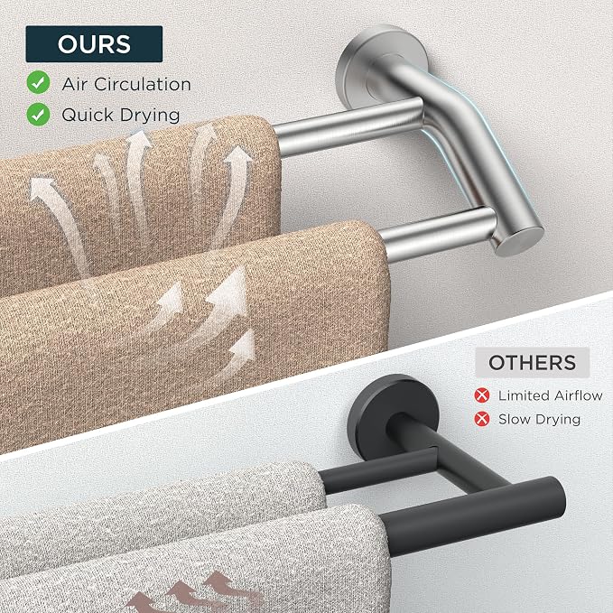 FORIOUS Double Towel Bar 30", Bathroom Towel Holder Rod Brushed Nickel | Heavy Duty Towel Racks for Bathroom Bedroom, Space Saving, Rustproof, Stainless Steel Towel Holder, Total Length 32 Inch