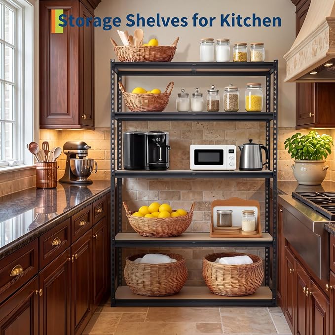 5-Tier Garage Storage Shelves for Kitchen Pantry Basement Bathroom Laundry Heavy Duty Metal Adjustable Shelving Unit Storage Shelving, 2500 LBS Capacity, 48" l x 24" w x 72" h