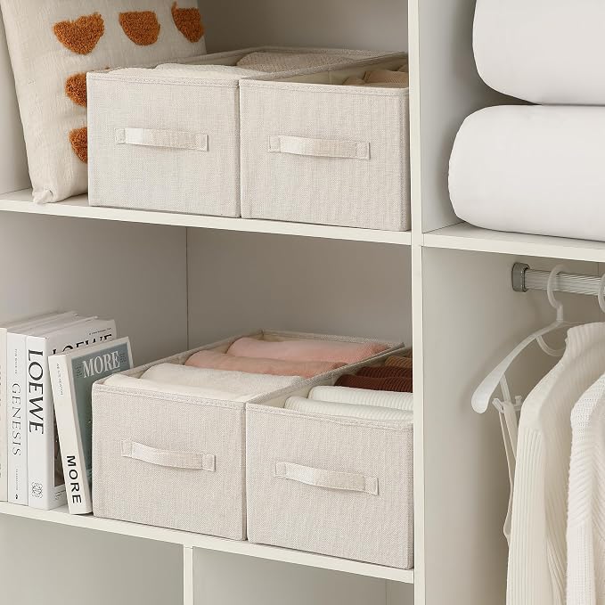 Linen Folding Storage Bins, 3 Pack Large Storage Baskets, Washable, Clothing Storage Bins with Handle, Closet Organizer for Storage Sweater,Sheets(Beige, 18½"x11 x8½)