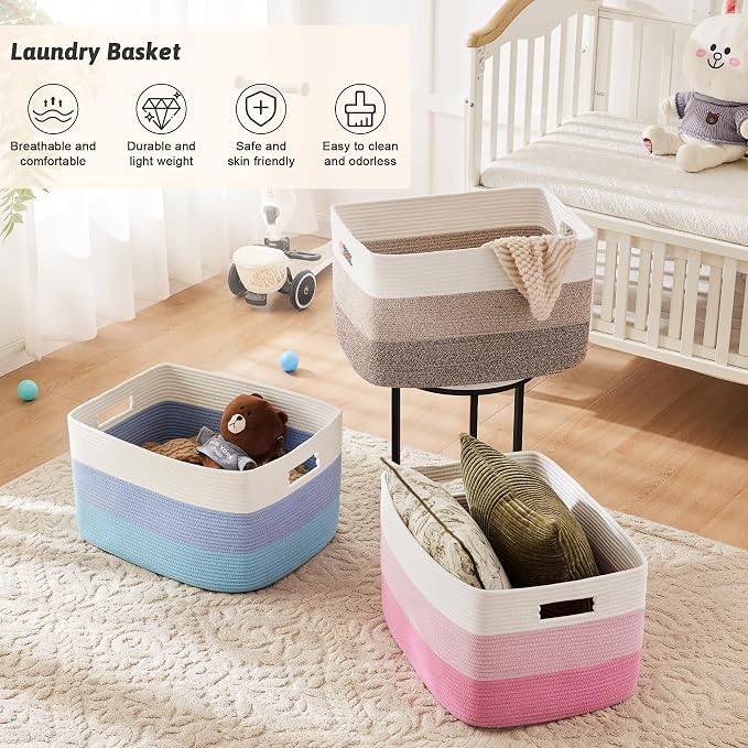Artfeel Blanket Basket,Rectangle Woven Baskets for Storage,100L Laundry Basket for Decorative Nursery Blanket,Toys,Dirty Clothes and Magazine in Shelves,Baby Room,and Living Room
