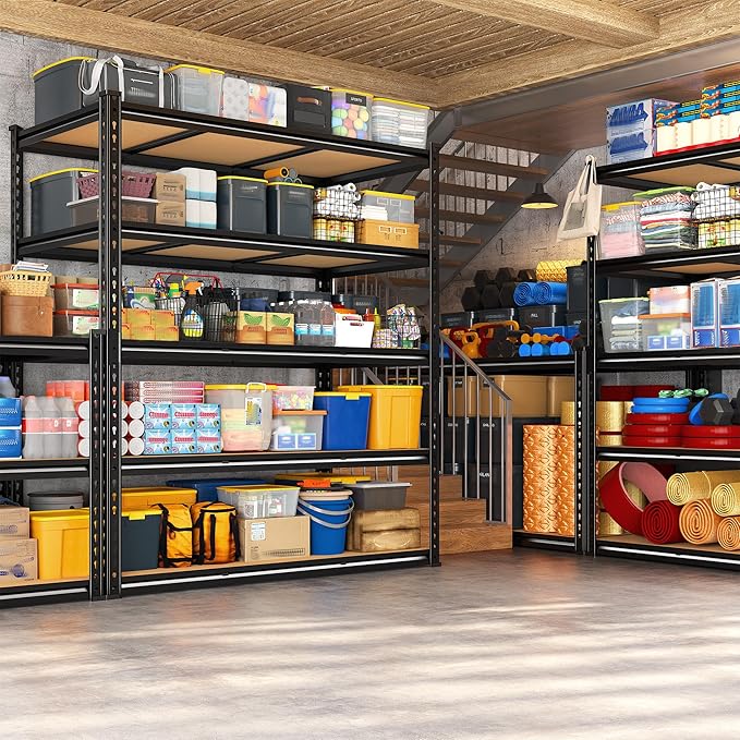 REIBII 3080LBS Garage Shelving for Warehouse, 5 Tier Heavy Duty Shelving | 48"W x 24"D x 72"H, 5-Tier Adjustable Shelves, Freestanding, Solid Steel Frame, Rust-Resistant, Tool-Free Easy Assembly