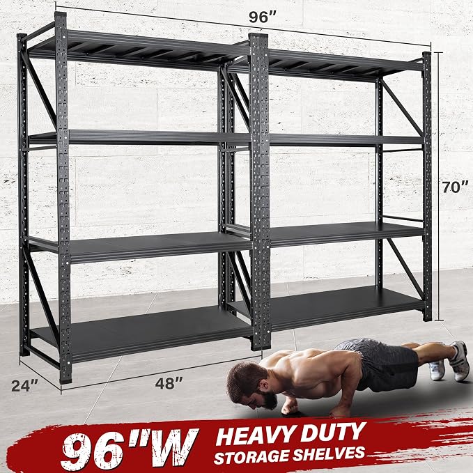 Set of 2 48" Wide Heavy Duty Garage Shelving Units,3000LBS 24 Deep Storage Shelves,Metal Garage Shelves,Large Storage Rack,Steel Shelf,Industrial Shelving for Shop,Warehouse,48" W x 24" D x 70" H