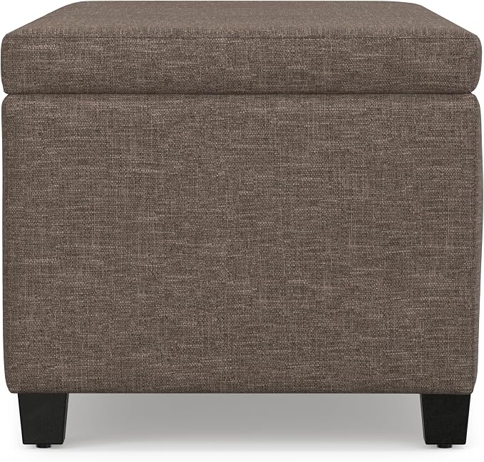 SIMPLIHOME Avalon Storage Ottoman Bench - 48" Wide x 16" High Upholstered Linen Look Fabric Rectangular Lift-Top Ottoman in Fawn Brown, Contemporary Bench for Living Room with High-Density Foam