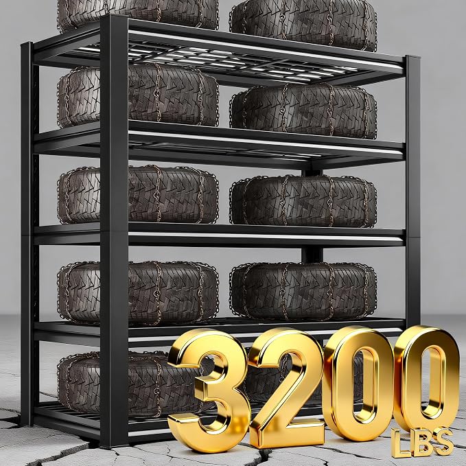 REIBII 2 Pack Garage Shelving 3200 LBS Load Space Saving Storage Shelves | Adjustable Metal Shelving, Industrial Heavy Duty Design, 5-Tier Utility Rack for Warehouse, School, 36" W x 16" D x 72" H