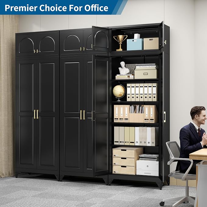 90" Tall Metal Kitchen Pantry Storage Cabinet with Doors | Black Freestanding Heavy Duty Steel Cupboard, 5 Adjustable Shelves,Extra Large Organizer for Home and Garage (2 Boxes)