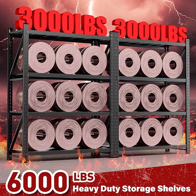 Set of 2 48" Wide Heavy Duty Garage Shelving Units,3000LBS 24 Deep Storage Shelves,Metal Garage Shelves,Large Storage Rack,Steel Shelf,Industrial Shelving for Shop,Warehouse,48" W x 24" D x 70" H
