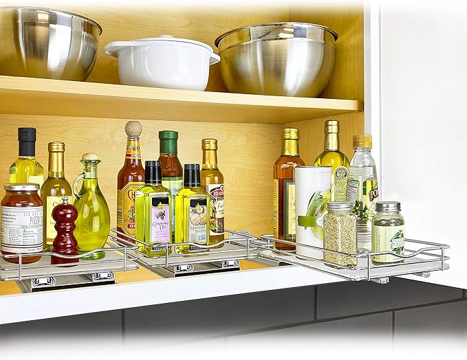 LYNK PROFESSIONAL® Pull Out Spice Organization for Cabinets - 8-3/8 inch Wide – Spice Rack for Inside Cabinets, Slide Out Spice Rack Organizer for cabinet – Pull Out Spice Rack, Sliding 1 Tier Chrome