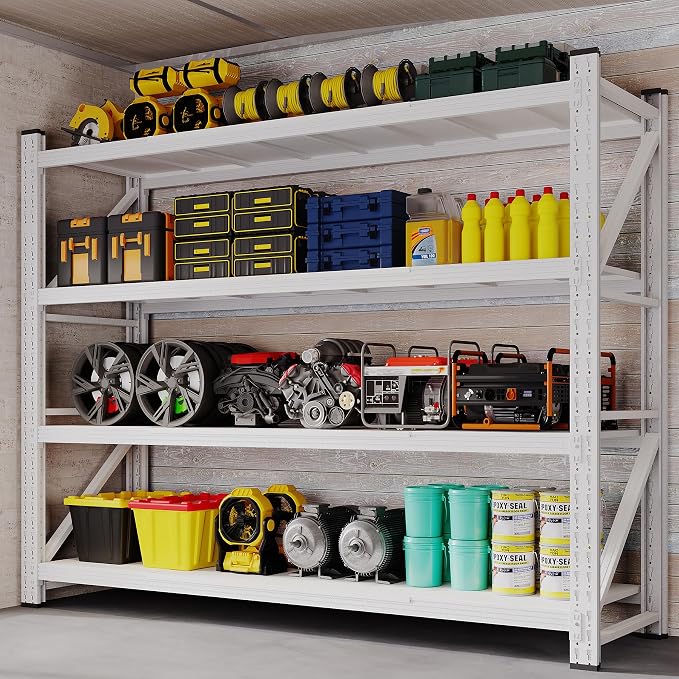BYNSOE 78.8" W Storage Shelves 7000lbs Garage Metal Shelving Heavy Duty Garage Shelves Adjustable Storage Shelves for Industrial, Factory, (White, 78.8" W X 24" D X 78.8" H)