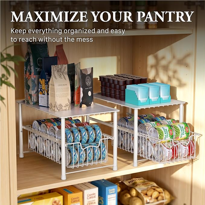 Simple Houseware Wired Stackable Under Sink Cabinet Sliding Basket, White | Free Standing Organizer Drawer, Kitchen/Pantry/Cabinet/Counter