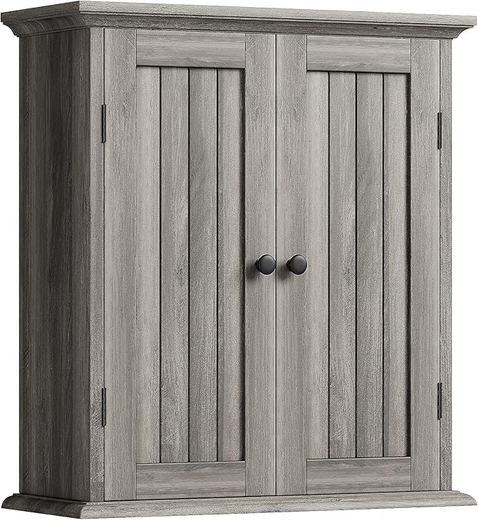 ChooChoo Bathroom Wall Cabinet with 2 Doors, Over The Toilet, Farmhouse | 8.8"D x 21.1"W x 24"H, Medicine Cabinet, Adjustable Shelves, Cupboard, Retro Grey