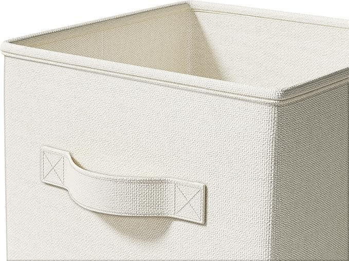 LayerSpace 4 Pack Foldable Fabric Closet Storage Bins, 11Inch Organizer Cubes with Handles, Linen Storage Boxes for Clothes, Toys, Books and Home Organization, White& Ivory | Thickened Rigid PP Panels, Cotton-linen Shelf Baskets, Measure 11"L x 11"W x ...