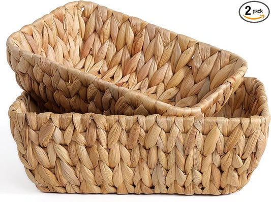 Small Wicker Baskets for Organizing 2 Pack, Hand Woven Baskets for Storage, Towels and Toilet Paper Organization, Woven Gift Basket,Countertop Baskets Set for Organizing