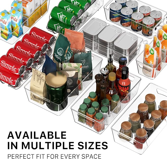 Simple Houseware 4 Pcs Pantry Clear Bin Storage Organizer, 14" x 7" x 3.75"
