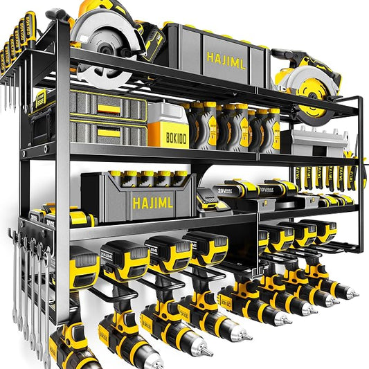 Power Tool Organizer Wall Mount,4 Layers Heavy Duty | Storage Rack with 8 Drill Holder, Easy Installation, Tool Organizer Wall Mount for Garage Workshop and Home Organization.