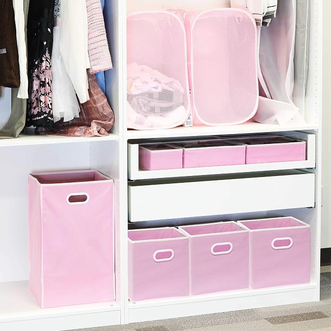 Simple Houseware 11-Inch Foldable Cube Storage Bins with Handles, Pink | 6-Pack Lightweight & Durable Structure Fabric Cubes Organizer for Closet or Shelves